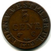 Germania, Westphalia, Jeronimo Napoleon (1807-1813): 5 cent 1809-C (Jaeger#32)
