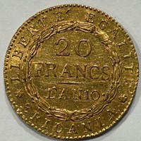 Torino, Repubblica Subalpina (1800-1802): 20 franchi L'AN 10 (Gigante#2a)