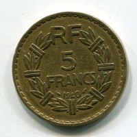 Francia, Terza Repubblica (1871-1940): 5 franchi 1940 "Lavrillier" (Gadoury#761)