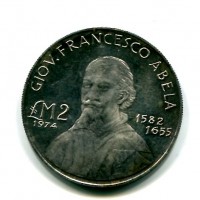 Malta: 2 sterline 1974 "G.Francesco Abela" (KM#24)