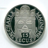 Francia, Quinta Repubblica (dal 1959): 100 franchi/15 ecu 1990 "CarloMagno" PROOF (Gadoury,361#2)