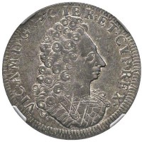 Vittorio Amedeo II (re di Sicilia 1713-1718): scudo da 3 lire 1717 (MIR#881a; Biaggi#752b; Simonetti#44/1), in slab NGC AU50