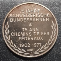 Svizzera, Lucerna: set di 12 medaglie in argento "75° anniversario delle Ferrovie Federali", nel cofanetto originale. Ogni medaglia pesa circa 6 grammi ed ha come soggetto una locomotiva. Alcuni graffietti sulla confezione