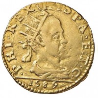 Milano, Filippo  II (1556-1598): doppia 1589 (MIR#301/8), grammi 6.48