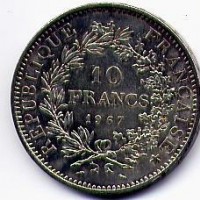 Francia, Quinta Repubblica (dal 1959): 10 franchi 1967 "Hercule" (Gadoury#813/var) accento sulla prima E