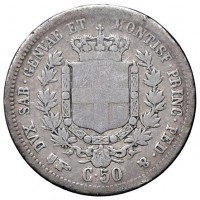 Vittorio Emanuele II (1849-1861): 50 cent 1852-To (Gigante#80)