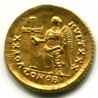 Teodosio II (402-450 d.C.): solido "VOT XX MVLT XXX", zecca di Costantinopoli (RIC,X#219), gr. 4,49
