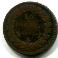 Francia, Direttorio (1795-1799): 1 decime L'AN 5-A (Gadoury#187)
