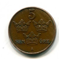 Svezia, Gustaf V (1907-1950): 5 ore 1934 (KM#779.2)
