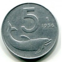 Repubblica Italiana (dal 1946): 5 lire 1956 "Delfino" (Gigante#287)