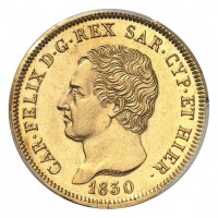 Carlo Felice (1821-1831): 80 lire 1830-Ge (Gigante#12), graffietti sulla guancia ma elevatissima conservazione e fondi lucenti