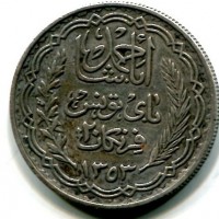 Tunisia, Protettorato francese, Ahmad Pasha Bey (1348-1361/1929-1942): 20 franchi 1353 (KM#268)
