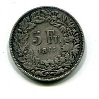 Svizzera, Confederazione: 5 franchi 1874