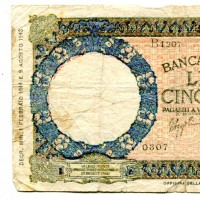 Luogotenenza: 50 lire 01/02/1944 "Lupetta" (Gigante,BI#11C), strappo
