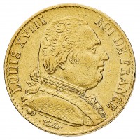 Francia, Luigi XVIII (1814-1815): 20 franchi 1814-A (Gadoury#1026)