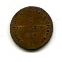Lucca, Elisa Bonaparte e Felice Baciocchi (1805-1814): 5 centesimi 1806 (Gigante#11a)
