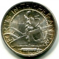 San Marino: 5 lire 1938 (Gigante#24), conservazione eccezionale
