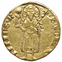Firenze, Repubblica (1189-1533): fiorino, simbolo girasole (signore di zecca sconosciuto 1348-67) (MIR#10/6; Bernocchi#438-441, un solo esemplare censito), grammi 3.51. Con vecchio cartellino della collezione Zoppola riportante acquisto del 1913 dalla collezione M.Faure