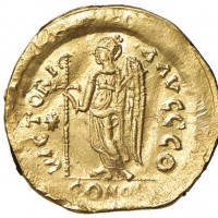Anastasio I (491-518 d.C.): solido, zecca di Costantinopoli (Sear#5), gr. 4.38. Graffietti