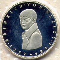 Germania, Rep. Federale (dal 1949): 5 marchi 1977-G "Heinrich von Kleist" (KM#146)