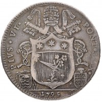 Bologna, Pio VI (1772-1799): scudo da 100 bolognini 1795 (Muntoni,IV,44#201; CNI,X,349#304), grammi 26.20