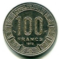 Gabon: 100 franchi 1975 (KM#13)
