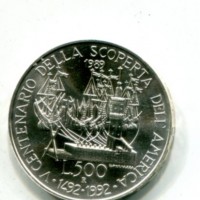 Repubblica Italiana: 1989, 500 lire "Scoperta America", prima serie, da confezione zecca