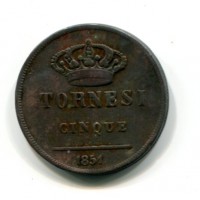 Napoli, Ferdinando II (1830-1859): 5 tornesi 1851 (Gigante#226)