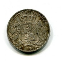 Belgio, Leopoldo II (1865-1909): 5 franchi 1875 (KM#24), colpetti