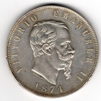 Vittorio Emanuele II (1861-1878): 5 lire 1874-Mi (Gigante#48)
