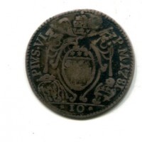 Bologna, Pio VI (1775-1799): giulio o 1/2 lira 1781 (Muntoni#225), foro otturato