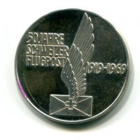 Svizzera, medaglia 1969 "50° Anniversario Posta Aerea", diametro 33mm, gr.15,08