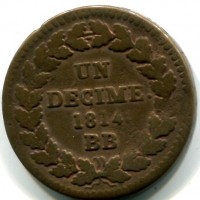 Francia, Napoleone I (1799-1814): 10 cent. 1814-BB (Gadoury#195b), difetto del tondello
