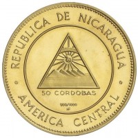 Nicaragua: 50 cordobas 1967 "Ruben Dario"(KM#25; Friedberg#1), grammi 35,31