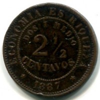 Cile: 2 1/2 centavos 1887 (KM#150), colpetti
