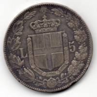 Umberto I (1878-1900): 5 lire 1879 (Gigante#24), colpo al bordo
