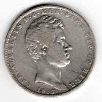 Carlo Alberto (1831-1849): 5 lire 1837-Genova (Gigante#65)
