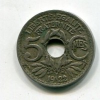 Francia, Terza Repubblica (1871-1940): 5 centesimi 1922 "Lindauer" pOISSY (Gadoury#170)