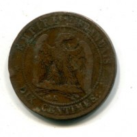 Francia, Napoleone III (1852-1870): 10 centesimi 1863-K (Gadoury#253), colpetti
