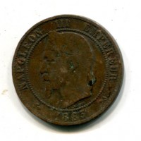 Francia, Napoleone III (1852-1870): 10 centesimi 1863-K (Gadoury#253), colpetti
