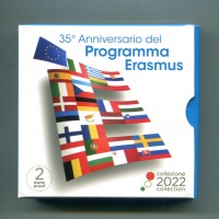 Italia 2022: 2 euro commemorativo "35° Anniversario Programma Erasmus", in confezione ufficiale, 10.000 pezzi -PROOF-
