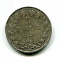 Francia, Luigi Filippo (1830-1848): 5 franchi 1847-A (Gadoury#678a)