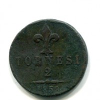 Napoli, Ferdinando II (1830-1859): 2 tornesi 1859 (Gigante#6), colpi al bordo
