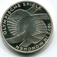 Germania, Rep. Federale (dal 1949): 10 marchi 1972- le 4 zecche, "Olimpiadi di Monaco" (KM#131)