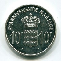 Principato di Monaco, Ranieri III (1949-2005): 10 franchi 1966 "X Anniversario di Matrimonio" (Gadoury#154)