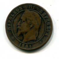 Francia, Napoleone III (1852-1870): 5 centesimi 1861-BB (Gadoury#155)