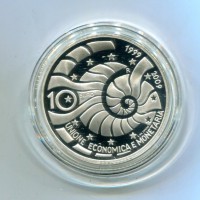 San Marino 2009: 10 euro "10° Anniversario Della Introduzione Dell'Unione Monetaria e Dell' Euro", in confezione originale, -Proof-
