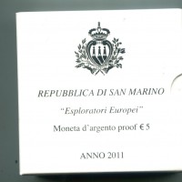 San Marino 2011: 5 euro "Esploratori Europei", in confezione originale, -Proof-
