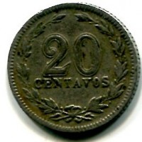 Argentina: 20 centavos 1915 "Liberty Head" (KM#36)
