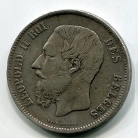 Belgio, Leopoldo II (1865-1909): 5 franchi 1869 (KM#24)